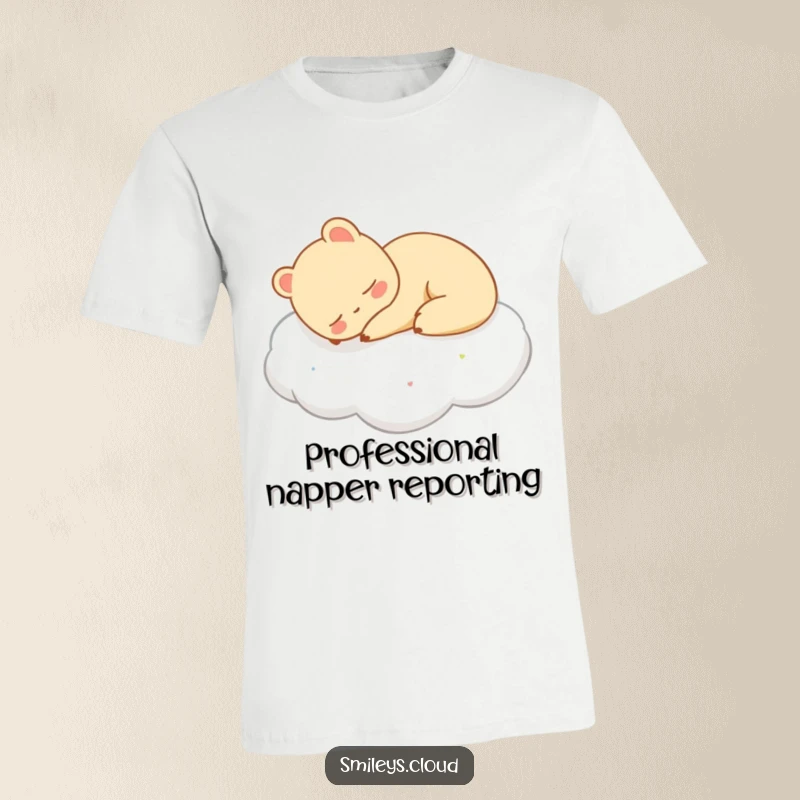 Funny t-shirt of a relaxed animal peacefully sleeping on a cloud, symbolizing ultimate comfort and sweet dreams.
