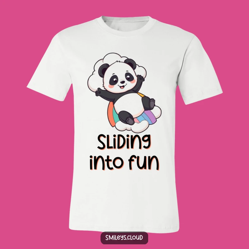 Funny Panda Rainbow Slide T-Shirt - Whimsical Bear Tee for Fun Lovers