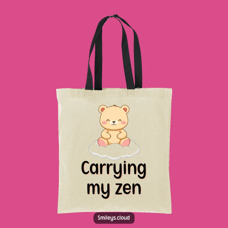 Funny Zen Bear Tote Bag: Happy Meditating Bear on Cloud, Practical Funny Gift