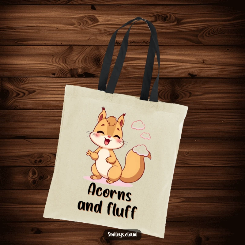 Funny Squirrel Tote Bag: A giggling squirrel skillfully juggles small clouds, adding a touch of whimsical charm to this functional bag.