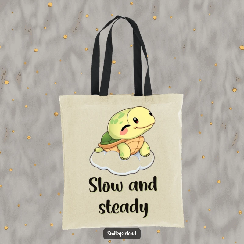 Funny Turtle Tote Bag: A winking turtle floats on a cloud, offering a humorous and relaxing design for everyday carrying.